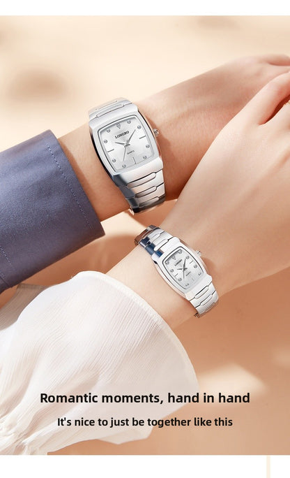 Men's Quartz Watch With Alloy Strap And Single Folding Buckle, Featuring Tempered Glass Mirror And Pointer Display