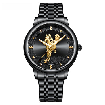 Men's Quartz Watch With Stainless Steel Strap And Double Side Snap Buckle Featuring Tempered Glass Mirror And Pointer Display