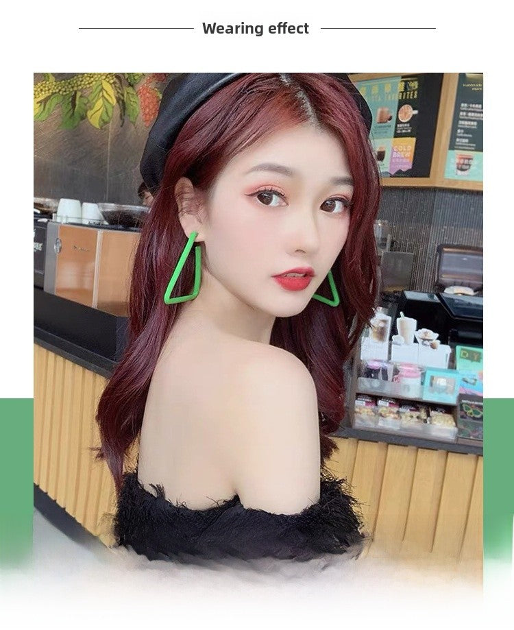 Exaggerated Geometric Large Earrings For Women In Yellow And Green Acrylic With Stoving Varnish Finish