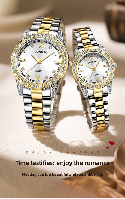 Quartz Watch Unisex With Stainless Steel Strap, Single Folding Buckle, Tempered Glass, Pointer Display, Round Dial