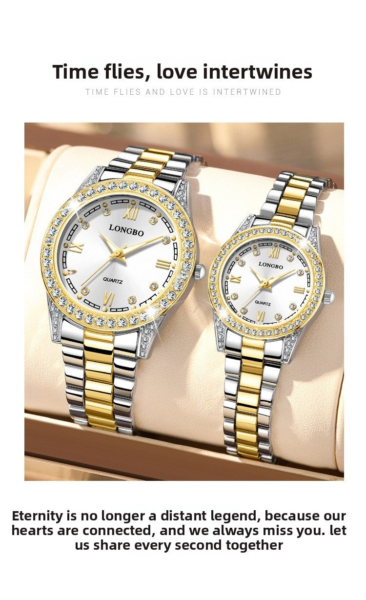 Quartz Watch Unisex With Stainless Steel Strap, Single Folding Buckle, Tempered Glass, Pointer Display, Round Dial