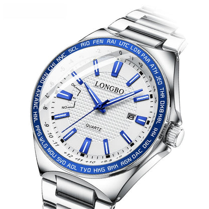 Men's Quartz Watch With Stainless Steel Strap And Double Side Snap Buckle Featuring Tempered Glass Mirror And Pointer Display