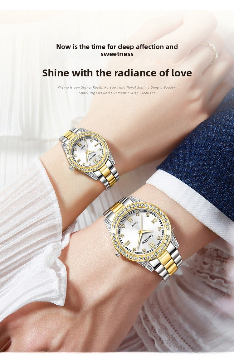 Quartz Watch Unisex With Stainless Steel Strap, Single Folding Buckle, Tempered Glass, Pointer Display, Round Dial