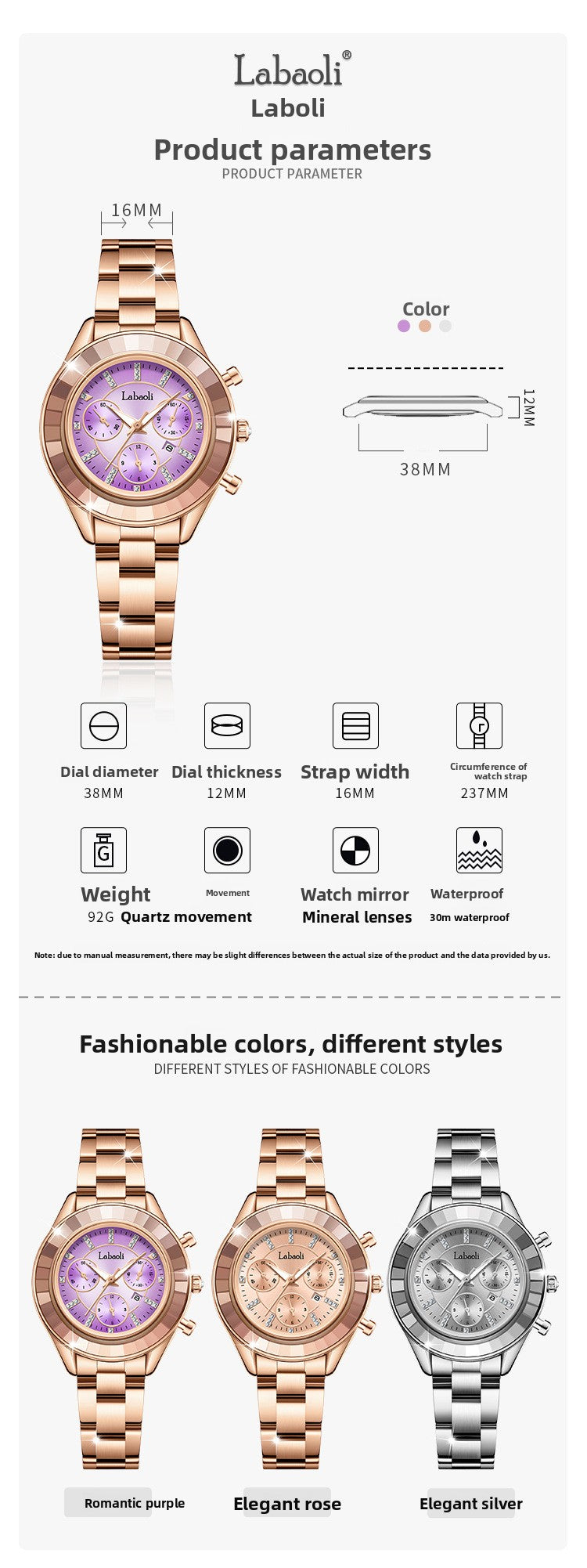 Women's Quartz Watch With Stainless Steel Strap And Butterfly Double Snap Buckle, Featuring Tempered Glass Mirror And Pointer Display