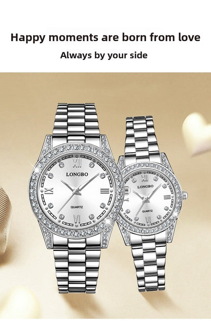 Quartz Watch Unisex With Stainless Steel Strap, Single Folding Buckle, Tempered Glass, Pointer Display, Round Dial