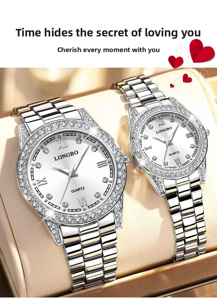 Quartz Watch Unisex With Stainless Steel Strap, Single Folding Buckle, Tempered Glass, Pointer Display, Round Dial