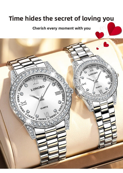 Quartz Watch Unisex With Stainless Steel Strap, Single Folding Buckle, Tempered Glass, Pointer Display, Round Dial