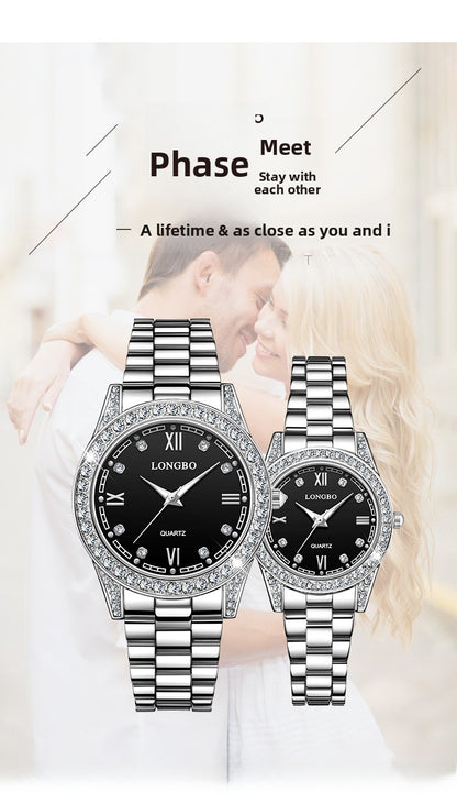 Quartz Watch Unisex With Stainless Steel Strap, Single Folding Buckle, Tempered Glass, Pointer Display, Round Dial