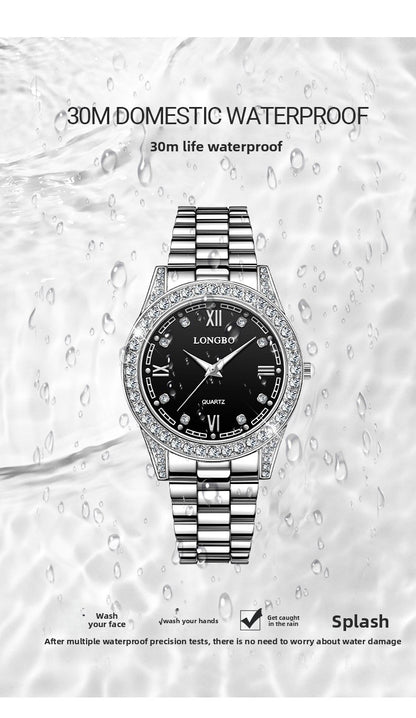 Quartz Watch Unisex With Stainless Steel Strap, Single Folding Buckle, Tempered Glass, Pointer Display, Round Dial