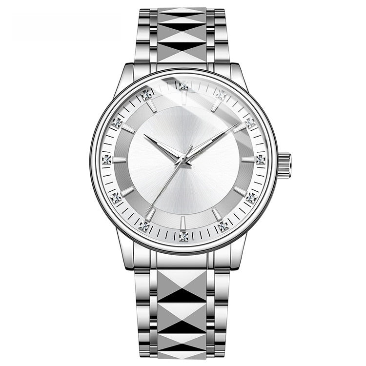 Men's Quartz Watch With Stainless Steel Strap And Butterfly Double Snap Buckle Featuring Tempered Glass Mirror And Pointer Display