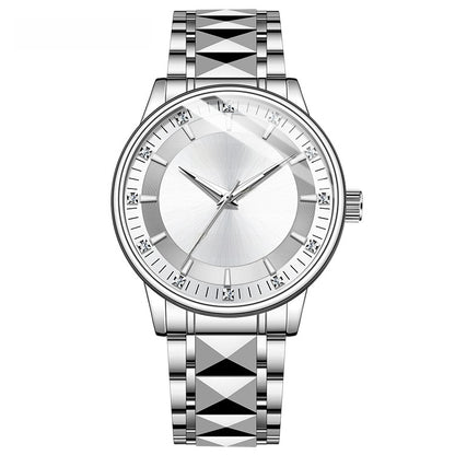 Men's Quartz Watch With Stainless Steel Strap And Butterfly Double Snap Buckle Featuring Tempered Glass Mirror And Pointer Display