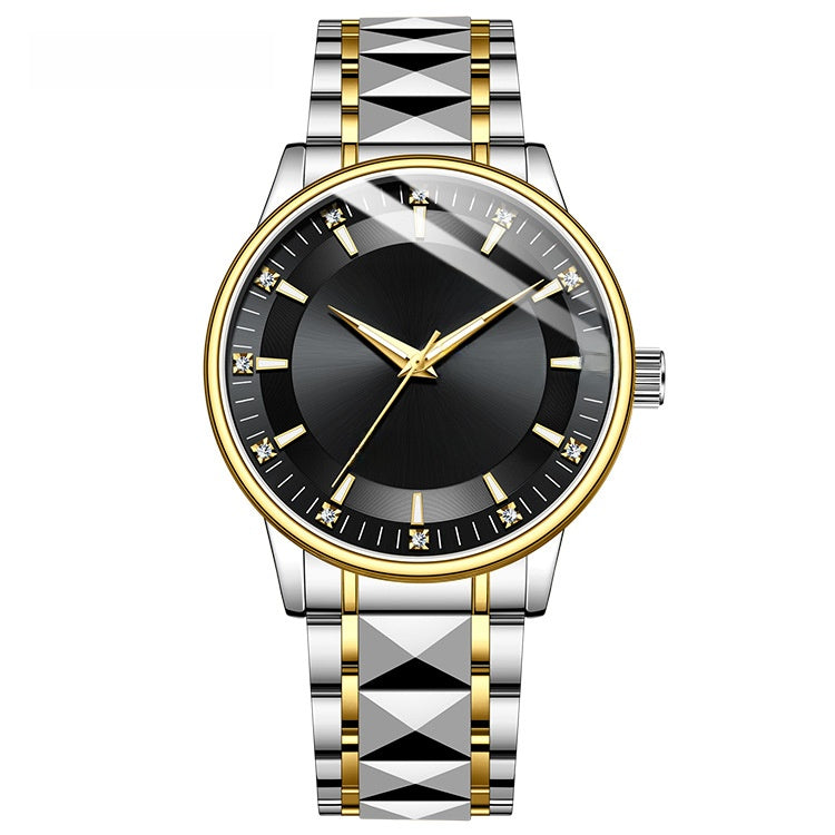 Men's Quartz Watch With Stainless Steel Strap And Butterfly Double Snap Buckle Featuring Tempered Glass Mirror And Pointer Display