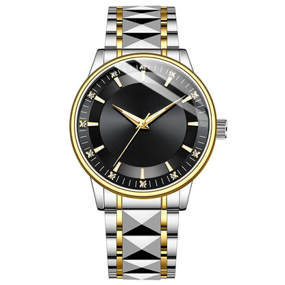 Men's Quartz Watch With Stainless Steel Strap And Butterfly Double Snap Buckle Featuring Tempered Glass Mirror And Pointer Display
