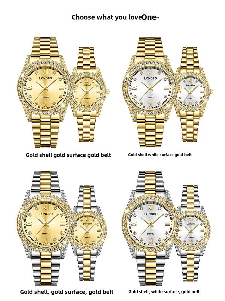 Quartz Watch Unisex With Stainless Steel Strap, Single Folding Buckle, Tempered Glass, Pointer Display, Round Dial