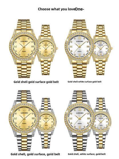 Quartz Watch Unisex With Stainless Steel Strap, Single Folding Buckle, Tempered Glass, Pointer Display, Round Dial