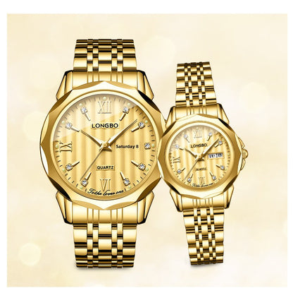 Unisex Quartz Watch With Stainless Steel Strap And Butterfly Double Snap Buckle Featuring Tempered Glass Mirror And Pointer Display