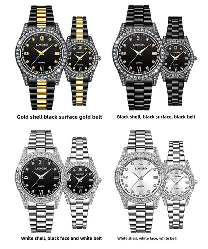 Quartz Watch Unisex With Stainless Steel Strap, Single Folding Buckle, Tempered Glass, Pointer Display, Round Dial