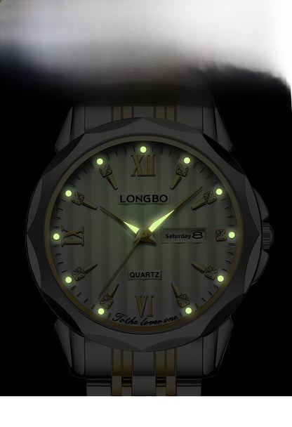 Unisex Quartz Watch With Stainless Steel Strap And Butterfly Double Snap Buckle Featuring Tempered Glass Mirror And Pointer Display