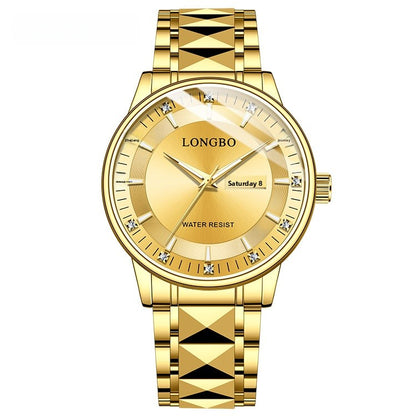Men's Quartz Watch With Stainless Steel Strap And Butterfly Double Snap Buckle Featuring Tempered Glass Mirror And Pointer Display