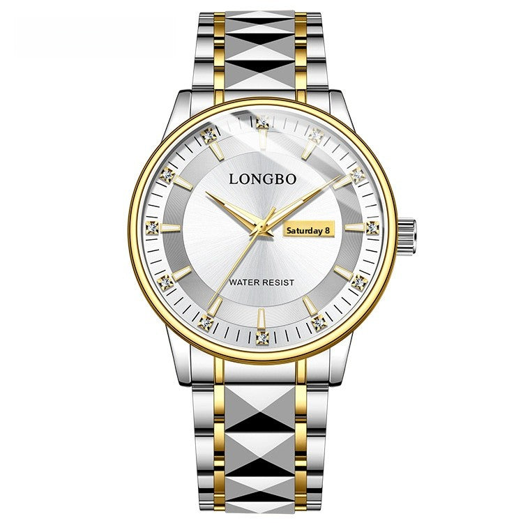 Men's Quartz Watch With Stainless Steel Strap And Butterfly Double Snap Buckle Featuring Tempered Glass Mirror And Pointer Display