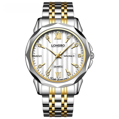 Unisex Quartz Watch With Stainless Steel Strap And Butterfly Double Snap Buckle Featuring Tempered Glass Mirror And Pointer Display