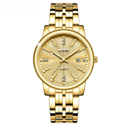 Unisex Quartz Watch With Stainless Steel Strap And Single Folding Buckle, Featuring Tempered Glass Mirror And Pointer Display