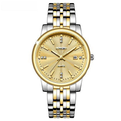 Unisex Quartz Watch With Stainless Steel Strap And Single Folding Buckle, Featuring Tempered Glass Mirror And Pointer Display