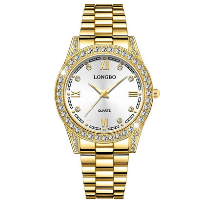 Quartz Watch Unisex With Stainless Steel Strap, Single Folding Buckle, Tempered Glass, Pointer Display, Round Dial