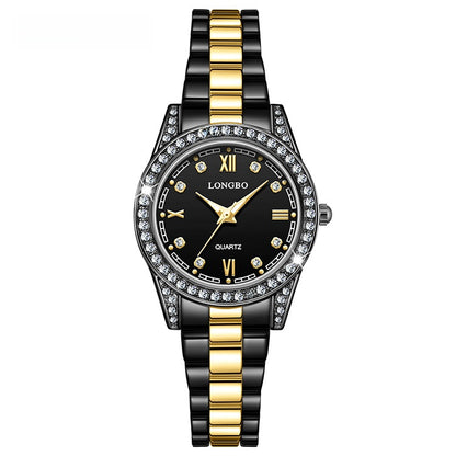 Quartz Watch Unisex With Stainless Steel Strap, Single Folding Buckle, Tempered Glass, Pointer Display, Round Dial