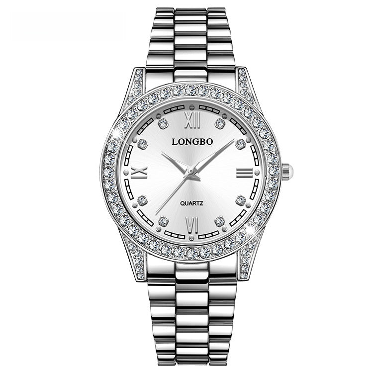 Quartz Watch Unisex With Stainless Steel Strap, Single Folding Buckle, Tempered Glass, Pointer Display, Round Dial