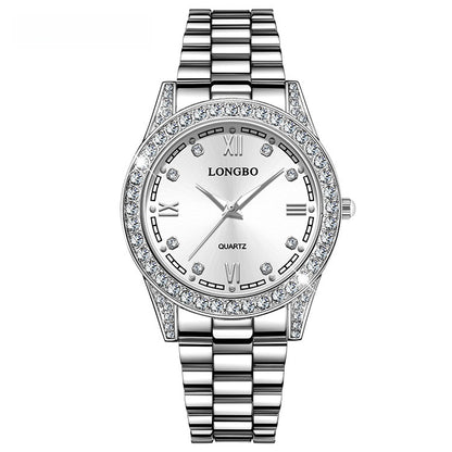 Quartz Watch Unisex With Stainless Steel Strap, Single Folding Buckle, Tempered Glass, Pointer Display, Round Dial