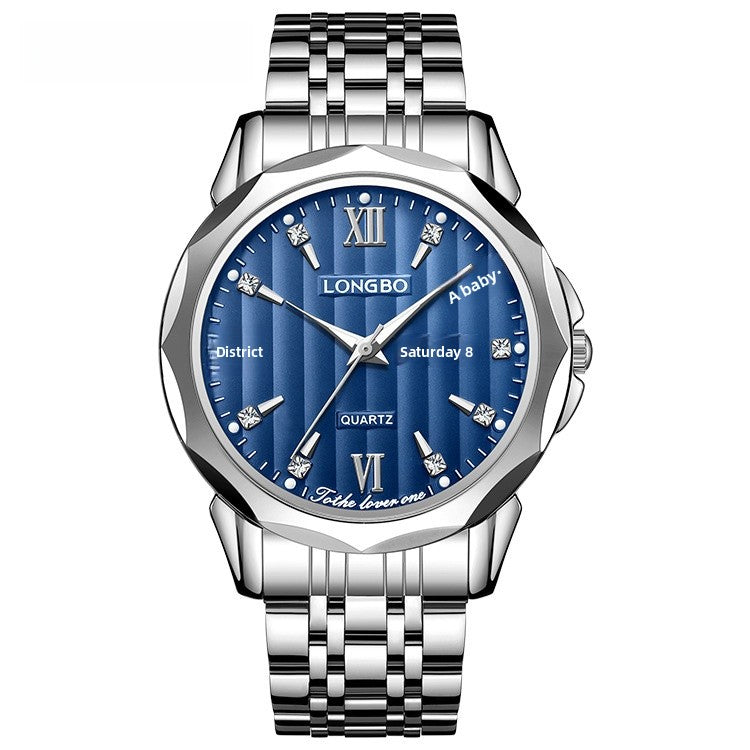 Unisex Quartz Watch With Stainless Steel Strap And Butterfly Double Snap Buckle Featuring Tempered Glass Mirror And Pointer Display