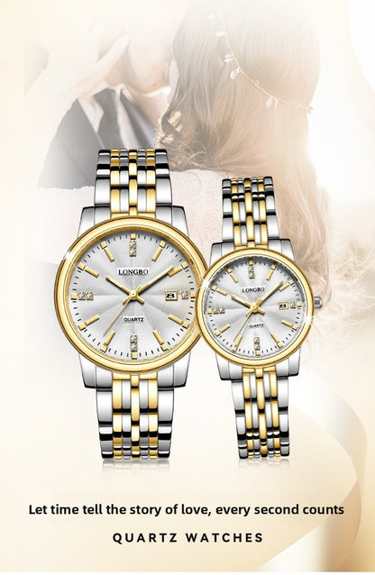 Unisex Quartz Watch With Stainless Steel Strap And Single Folding Buckle, Featuring Tempered Glass Mirror And Pointer Display