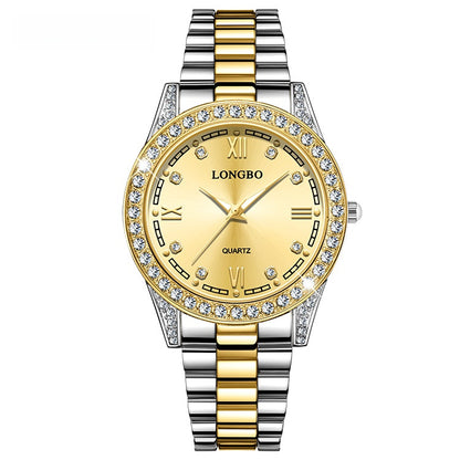 Quartz Watch Unisex With Stainless Steel Strap, Single Folding Buckle, Tempered Glass, Pointer Display, Round Dial