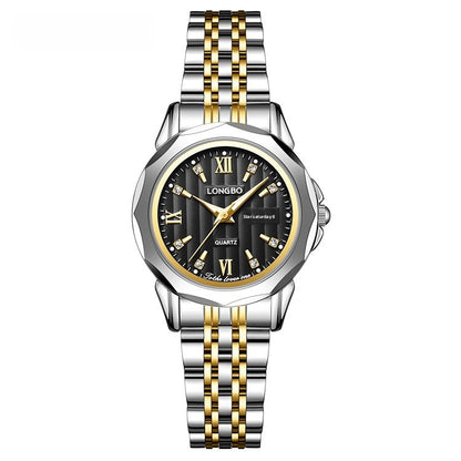 Unisex Quartz Watch With Stainless Steel Strap And Butterfly Double Snap Buckle Featuring Tempered Glass Mirror And Pointer Display