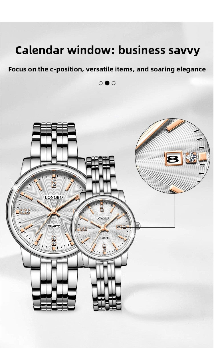 Unisex Quartz Watch With Stainless Steel Strap And Single Folding Buckle, Featuring Tempered Glass Mirror And Pointer Display