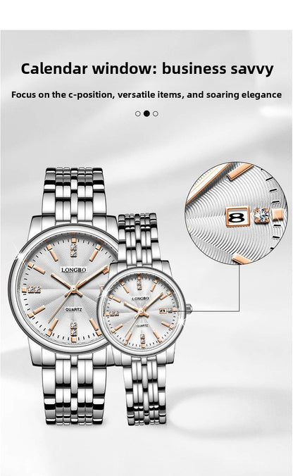 Unisex Quartz Watch With Stainless Steel Strap And Single Folding Buckle, Featuring Tempered Glass Mirror And Pointer Display