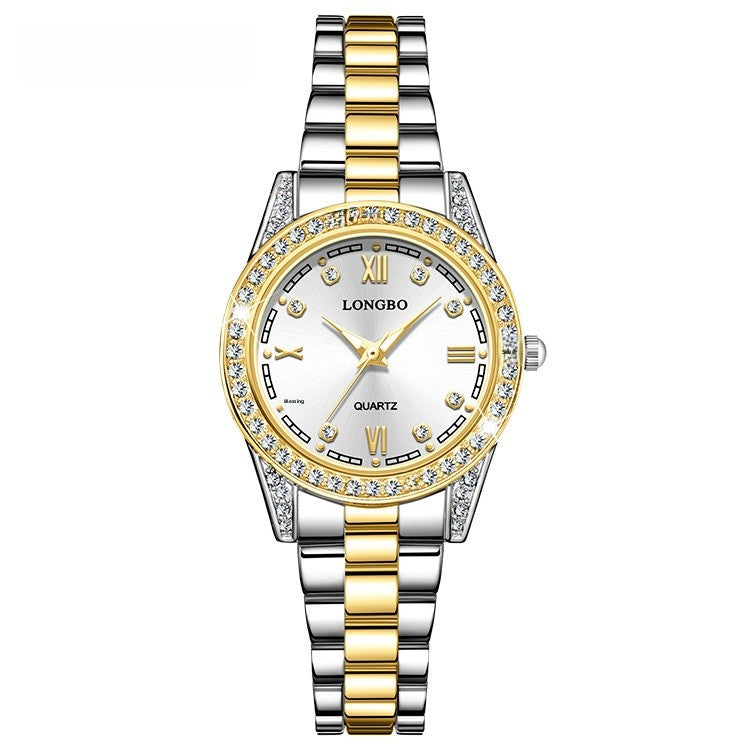 Quartz Watch Unisex With Stainless Steel Strap, Single Folding Buckle, Tempered Glass, Pointer Display, Round Dial