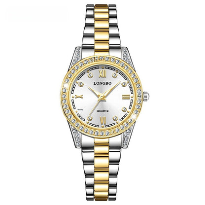 Quartz Watch Unisex With Stainless Steel Strap, Single Folding Buckle, Tempered Glass, Pointer Display, Round Dial