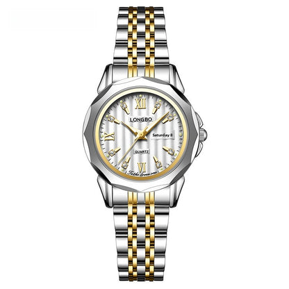 Unisex Quartz Watch With Stainless Steel Strap And Butterfly Double Snap Buckle Featuring Tempered Glass Mirror And Pointer Display