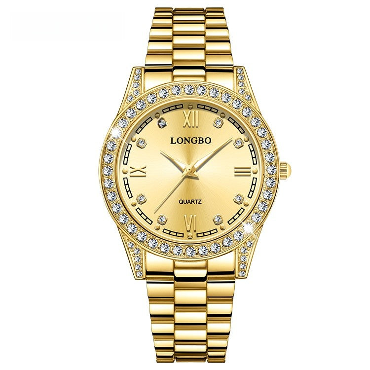 Quartz Watch Unisex With Stainless Steel Strap, Single Folding Buckle, Tempered Glass, Pointer Display, Round Dial