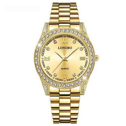 Quartz Watch Unisex With Stainless Steel Strap, Single Folding Buckle, Tempered Glass, Pointer Display, Round Dial