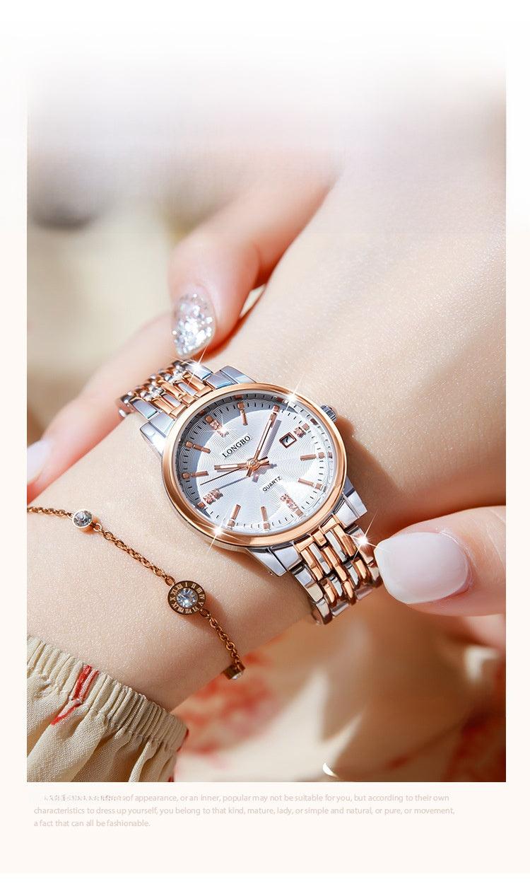 Unisex Quartz Watch With Stainless Steel Strap And Single Folding Buckle, Featuring Tempered Glass Mirror And Pointer Display