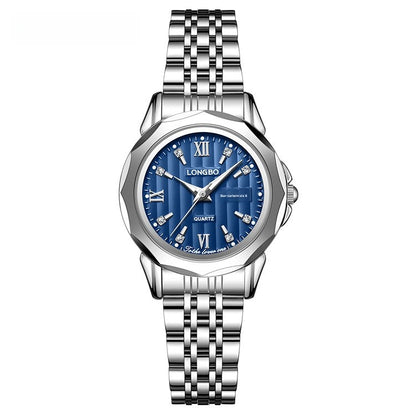 Unisex Quartz Watch With Stainless Steel Strap And Butterfly Double Snap Buckle Featuring Tempered Glass Mirror And Pointer Display