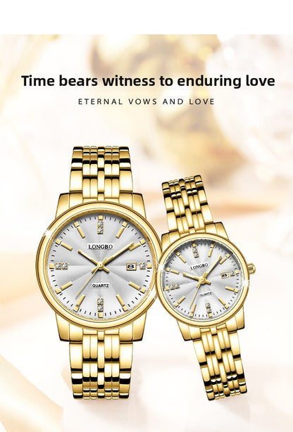 Unisex Quartz Watch With Stainless Steel Strap And Single Folding Buckle, Featuring Tempered Glass Mirror And Pointer Display
