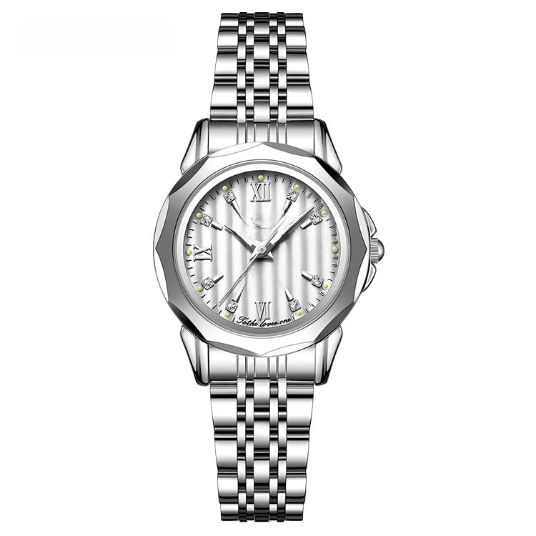 Unisex Quartz Watch With Stainless Steel Strap And Butterfly Double Snap Buckle Featuring Tempered Glass Mirror And Pointer Display