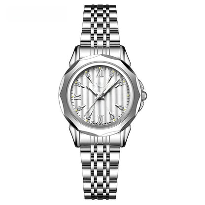 Unisex Quartz Watch With Stainless Steel Strap And Butterfly Double Snap Buckle Featuring Tempered Glass Mirror And Pointer Display