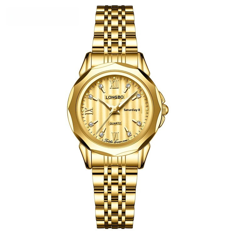 Unisex Quartz Watch With Stainless Steel Strap And Butterfly Double Snap Buckle Featuring Tempered Glass Mirror And Pointer Display