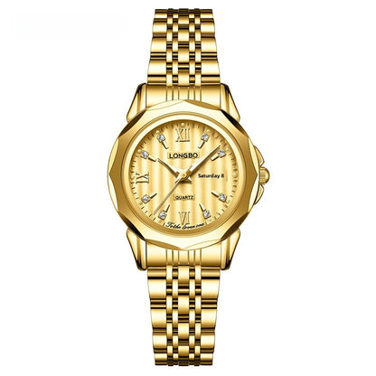 Unisex Quartz Watch With Stainless Steel Strap And Butterfly Double Snap Buckle Featuring Tempered Glass Mirror And Pointer Display