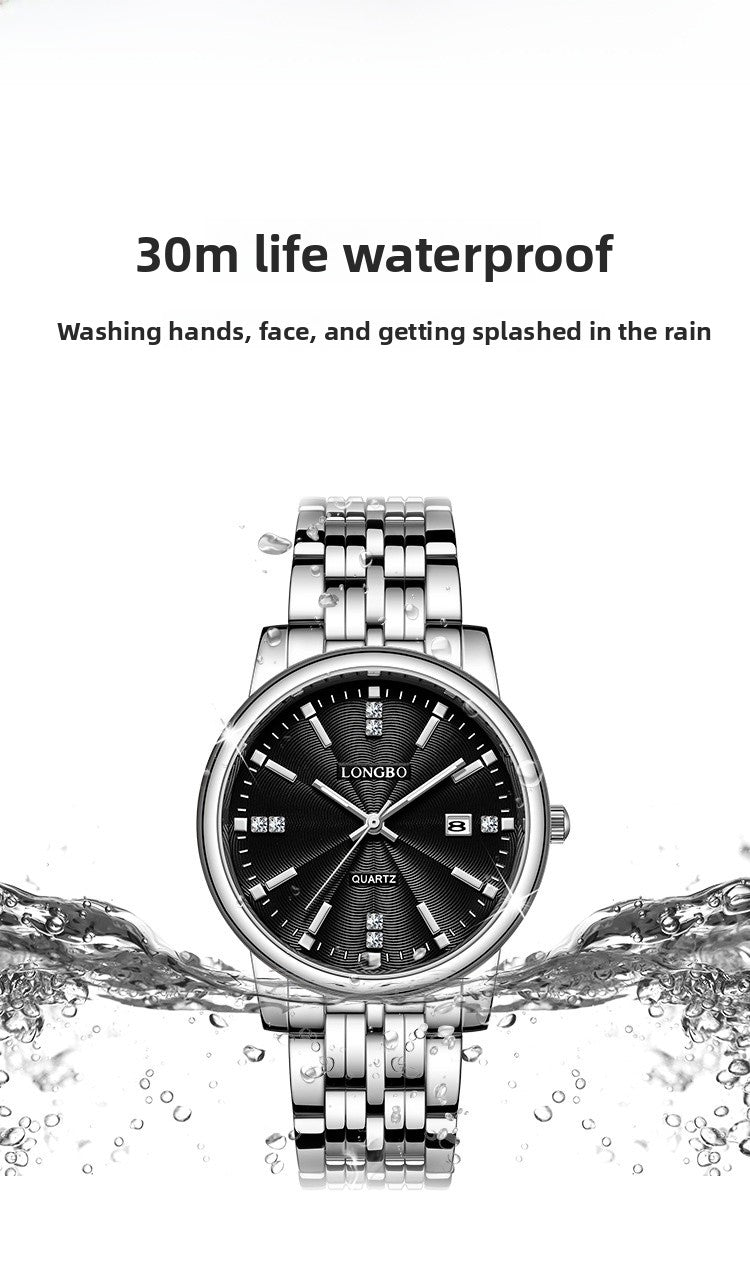 Unisex Quartz Watch With Stainless Steel Strap And Single Folding Buckle, Featuring Tempered Glass Mirror And Pointer Display